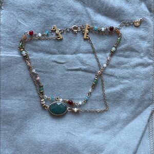 Multicolor Beaded Necklace with Gold Chain